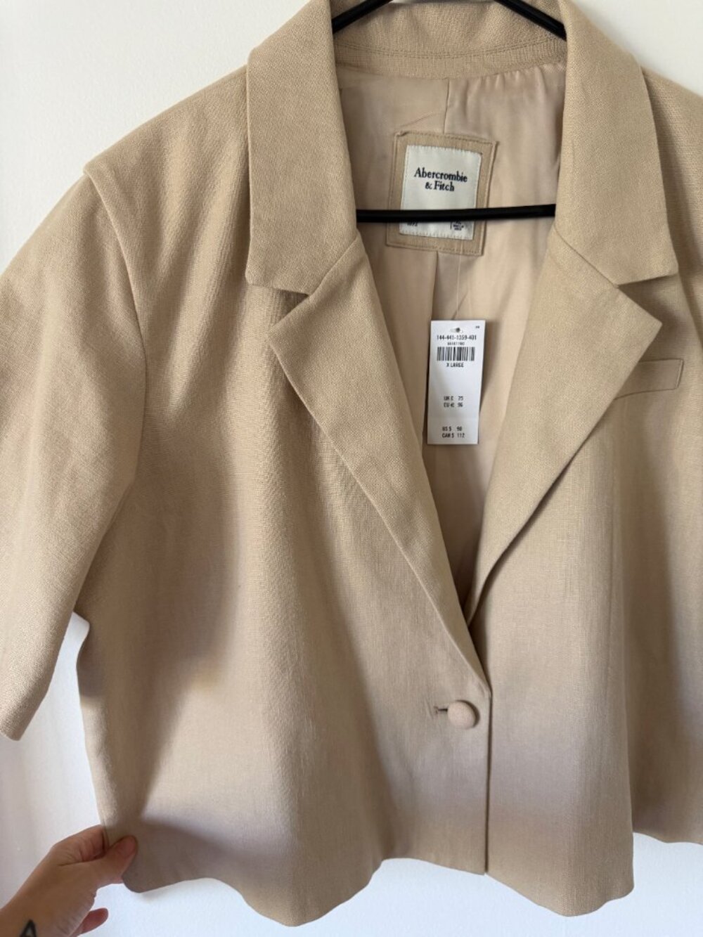 NWT Abercrombie & Fitch Cropped Linen Blend Short Sleeve Blazer Jacket Beige XL - Picture 2 of 7